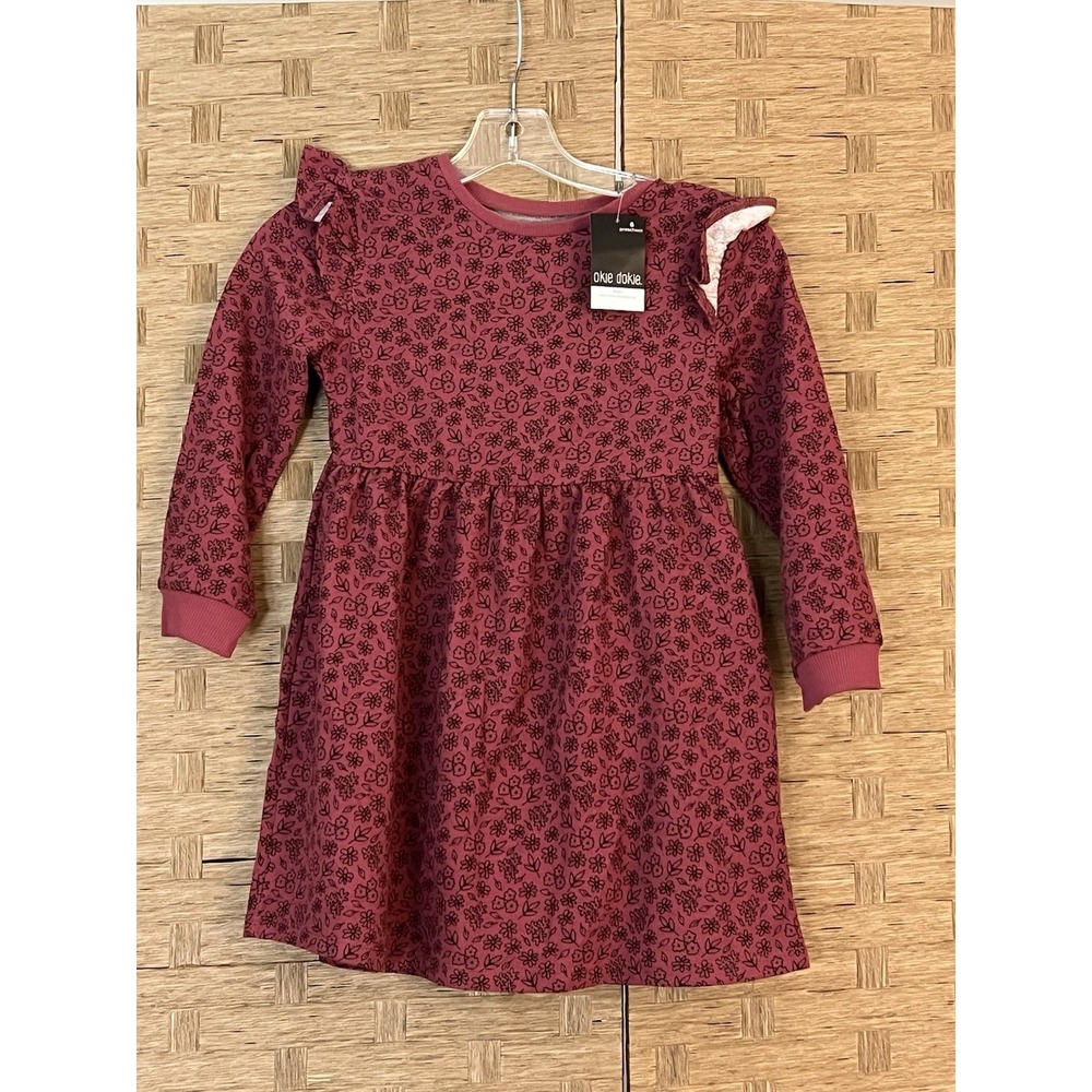 Okie Dokie Vintage-look Dress Ruffle‎ Shoulders Long-sleeve Dark Pink Girls Sz 6